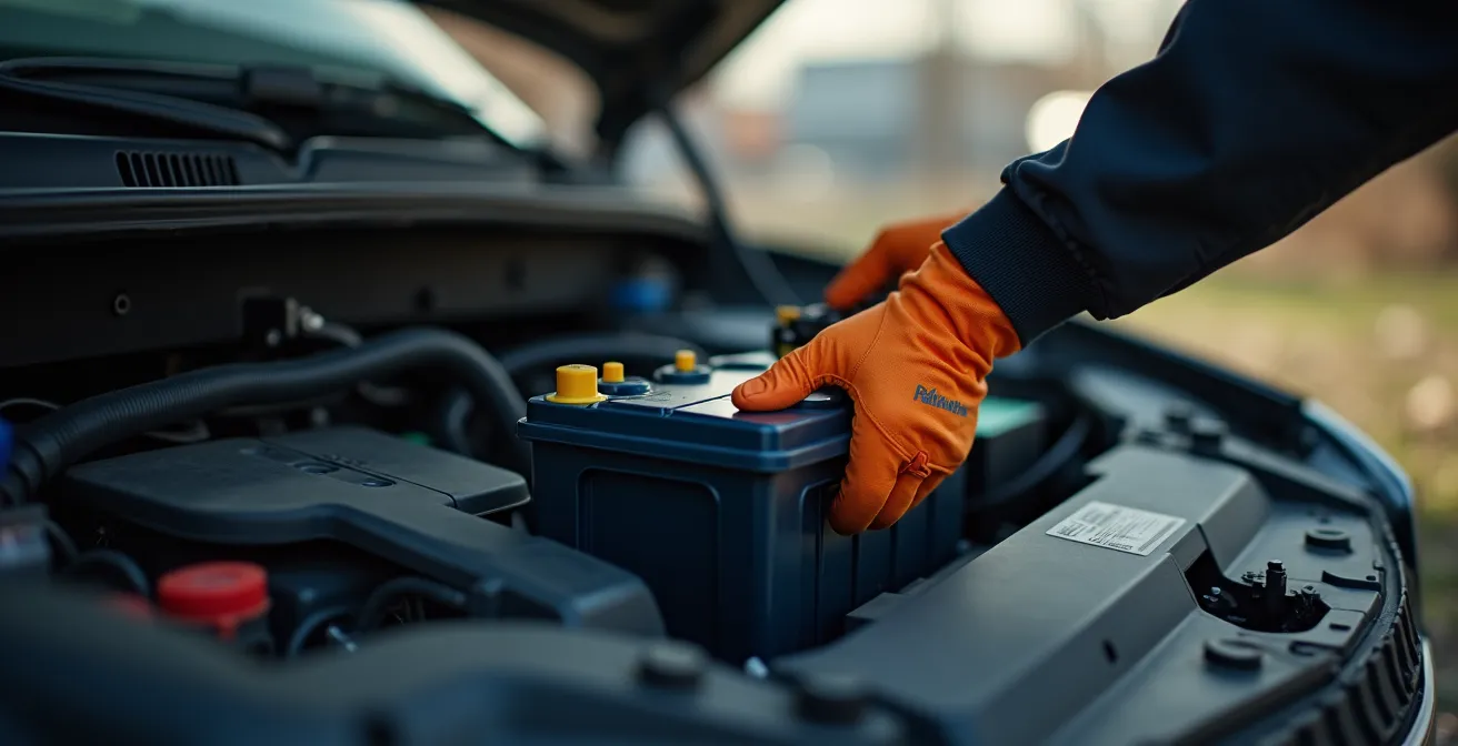 Illustration montrant les étapes clés pour le remplacement sécurisé d'une batterie automobile