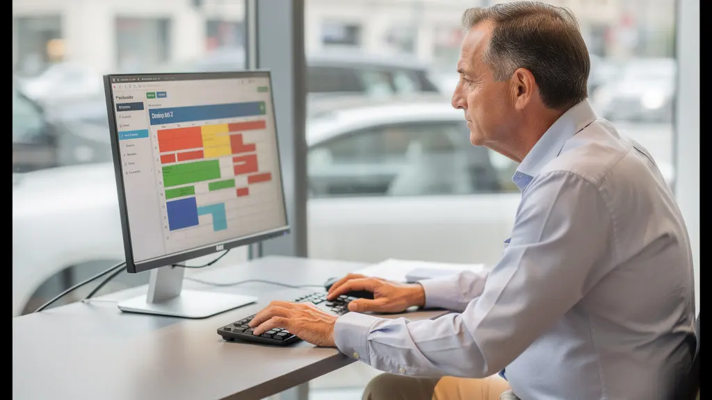 Gérant d'agence de location consultant un planning de réservation sur écran